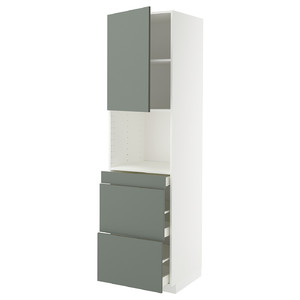 METOD / MAXIMERA Hi cab f micro combi w door/3 drwrs, white/Nickebo matt grey-green, 60x60x220 cm