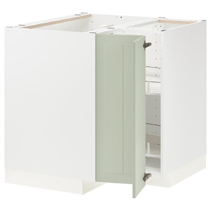METOD Corner base cabinet with carousel, white/Stensund light green, 88x88 cm