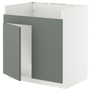 METOD Base cab f HAVSEN double bowl sink, white/Nickebo matt grey-green, 80x60 cm