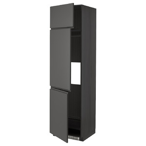 METOD High cab f fridge/freezer w 3 doors, black/Voxtorp dark grey, 60x60x220 cm