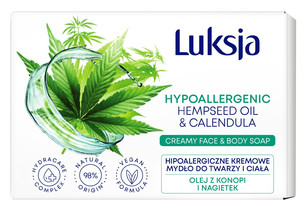 Luksja Creamy & Soft Caring Bar Soap Hypoallergenic Hempseed Oil & Calendula Vegan 98% Natural 90g