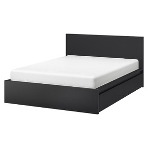 MALM Bed frame, high, w 4 storage boxes, black-brown, Lönset, 140x200 cm
