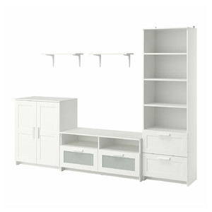 BRIMNES / BURHULT TV storage combination, white, 258x41x190 cm