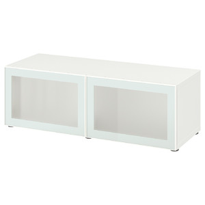 BESTÅ Shelf unit with glass doors, white Glassvik/white/light green frosted glass, 120x42x38 cm