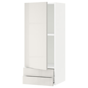 METOD / MAXIMERA Wall cabinet with door/2 drawers, white/Ringhult light grey, 40x100 cm