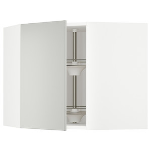 METOD Corner wall cabinet with carousel, white/Havstorp light grey, 68x60 cm