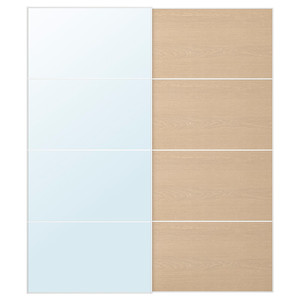 AULI / MEHAMN Pair of sliding doors, mirror glass/double sided white stained oak eff clear glass, 200x236 cm