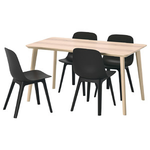 LISABO / ODGER Table and 4 chairs, ash veneer, anthracite, 140x78 cm