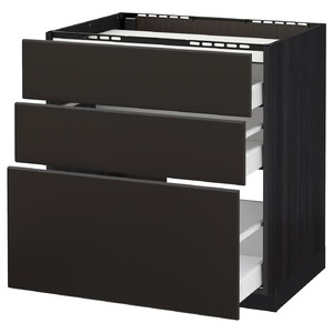 METOD / MAXIMERA Base cab f hob/3 fronts/3 drawers, black/Kungsback anthracite, 80x60 cm