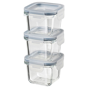 IKEA 365+ Food container with lid, square, glass, 180 ml, 3 pack
