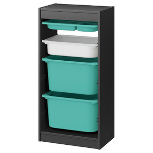 TROFAST Storage combination with boxes/tray, grey turquoise/white, 46x30x94 cm