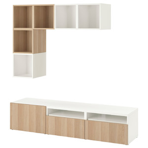 BESTÅ / EKET Cabinet combination for TV, white/white stained oak effect, 180x42x170 cm