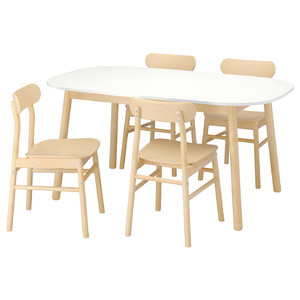 VEDBO / RÖNNINGE Table and 4 chairs, white, birch, 160x95 cm
