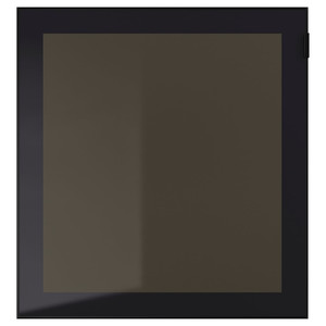 GLASSVIK Glass door, black, smoked glass, 60x64 cm