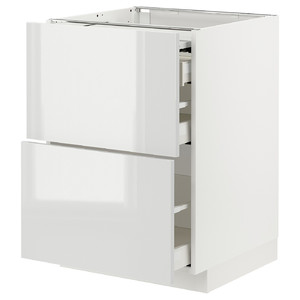 METOD / MAXIMERA Bc w pull-out work surface/3drw, white/Ringhult light grey, 60x60 cm
