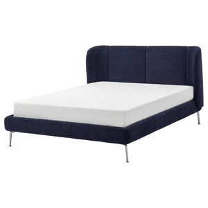 TUFJORD Upholstered bed frame, Tallmyra black-blue, Standard King