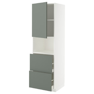 METOD / MAXIMERA Hi cab f micro w door/2 drawers, white/Nickebo matt grey-green, 60x60x200 cm