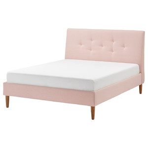 IDANÄS Upholstered bed frame, Gunnared pale pink, 160x200 cm