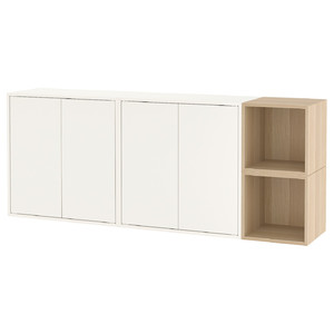 EKET Wall-mounted cabinet combination, white/white stained oak effect, 175x35x70 cm