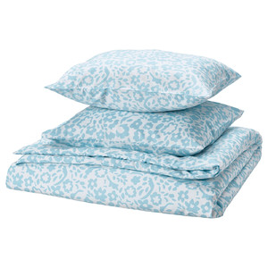CYMBALBLOMMA Duvet cover and 2 pillowcases, white/blue, 200x200/50x60 cm