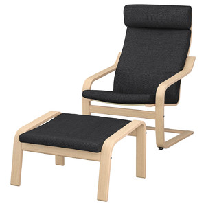 POÄNG Armchair and footstool, white stained oak veneer/Hillared anthracite