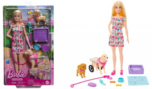 Barbie Doll With A Toy Pup And Dog in A Wheelchair HTK37 3+