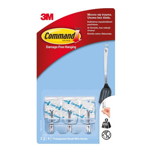 3M Command Transparent Small Wire Hooks, Pack of 3