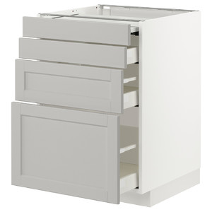 METOD / MAXIMERA Bc w pull-out work surface/3drw, white/Lerhyttan light grey, 60x60 cm