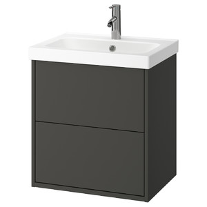 HAVBÄCK / ORRSJÖN Wash-stnd w drawers/wash-basin/tap, dark grey, 62x49x69 cm