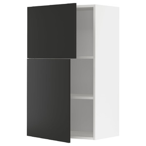 METOD Wall cabinet with shelves/2 doors, white/Nickebo matt anthracite, 60x100 cm