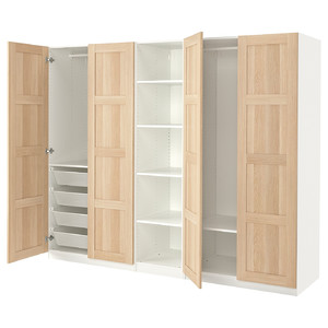 PAX / BERGSBO Wardrobe, white/white stained oak effect, 250x60x201 cm