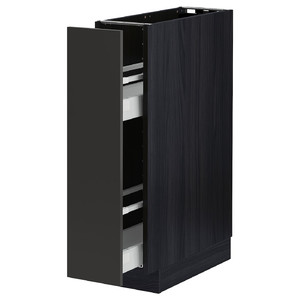 METOD / MAXIMERA Base cabinet/pull-out int fittings, black/Nickebo matt anthracite, 20x60 cm