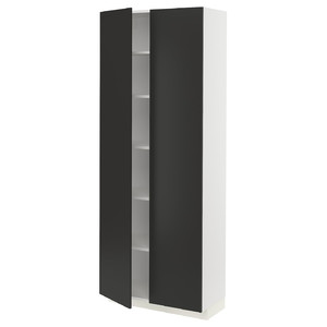 METOD High cabinet with shelves, white/Nickebo matt anthracite, 80x37x200 cm