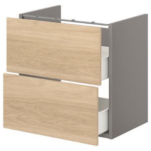 ENHET Base cb f washbasin w 2 drawers, grey/oak effect, 60x42x60 cm