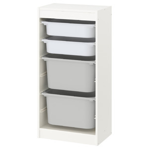 TROFAST Storage combination with boxes, white, white gray, 46x30x94 cm