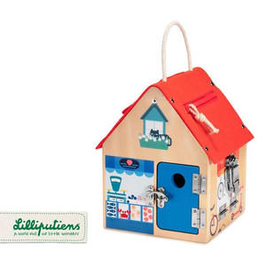 LILLIPUTIENS Wooden Manipulation House with Locks Fox Burglar Activity Toy 3+