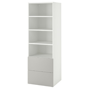 SMÅSTAD / PLATSA Bookcase, white grey/with 2 drawers, 60x57x181 cm