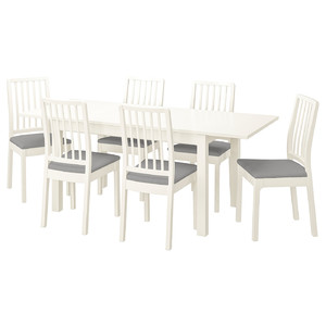 LANEBERG / EKEDALEN Table and 6 chairs, white white/Ramna light grey, 130/190x80 cm