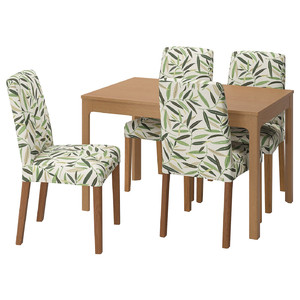 EKEDALEN / BERGMUND Table and 4 chairs, oak, Fågelfors multicolour, 120/180 cm