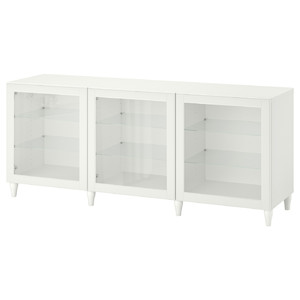 BESTÅ Storage combination with doors, white, Ostvik/Kabbarp white clear glass, 180x42x74 cm