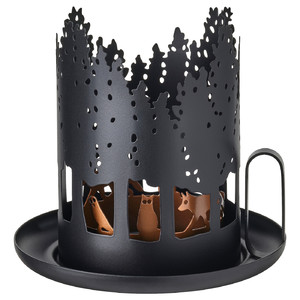 HÖSTAGILLE Tealight holder, black/copper-colour, 14 cm