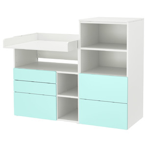 SMÅSTAD / PLATSA Changing table, white pale turquoise/with bookcase, 150x79x123 cm