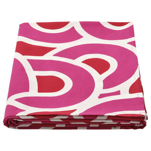 SÖTRÖNN Tablecloth, patterned white/bright red bright pink, 145x240 cm