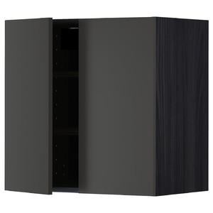 METOD Wall cabinet with shelves/2 doors, black/Nickebo matt anthracite, 60x60 cm