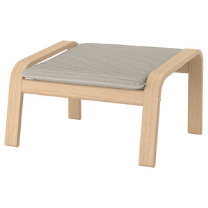 POÄNG Footstool, white stained oak effect, Knisa, light beige