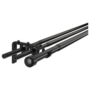 RÄCKA / HUGAD Triple curtain rod combination, black, 120-210 cm