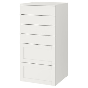 SMÅSTAD / PLATSA Chest of 6 drawers, white with frame, 60x55x123 cm