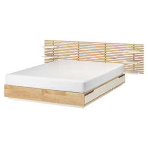 MANDAL Bed frame with headboard, birch/white, 140x202 cm