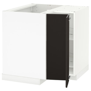 METOD Corner base cabinet with carousel, white, Kungsbacka anthracite, 88x88 cm