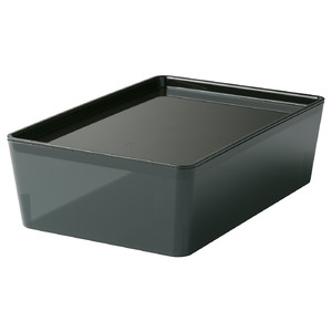 KUGGIS Box with lid, transparent black, 18x26x8 cm